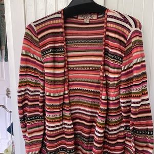 Beyond Threads, Cardigan.  Cotton.  Small.  Multi Pattern Pink Tones Stripes.